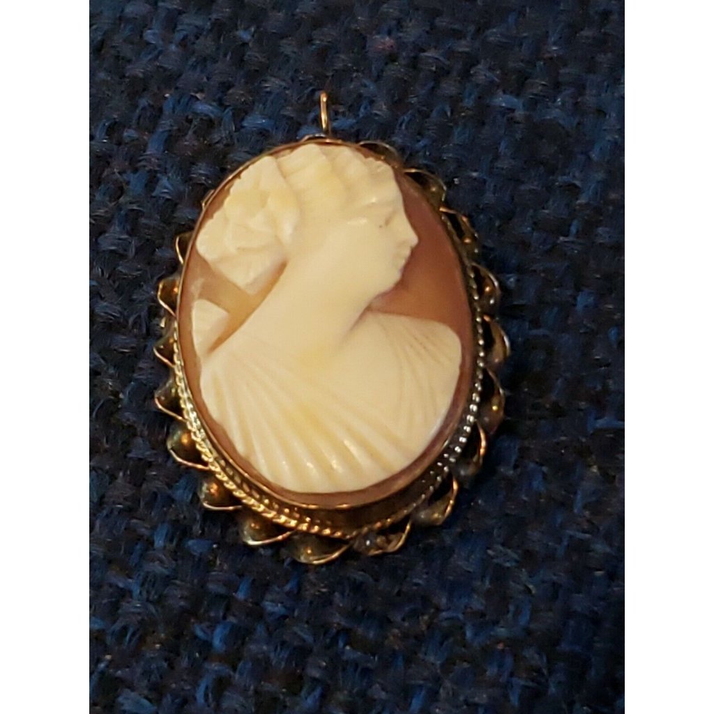 Vintage 10k Yellow Gold Shell Cameo Pin Pendant Brooch 150$